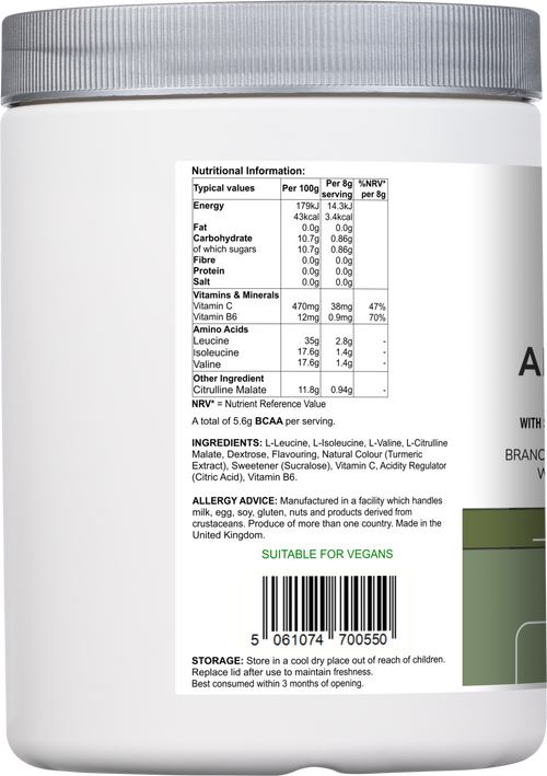 Amino Acid Multi | Lemon & Lime Flavour with Citrulline Malate, BCAAs & Vitamins – 300 g